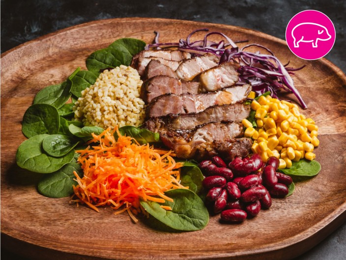 Sült tarja bulgurral és zöldségekkel